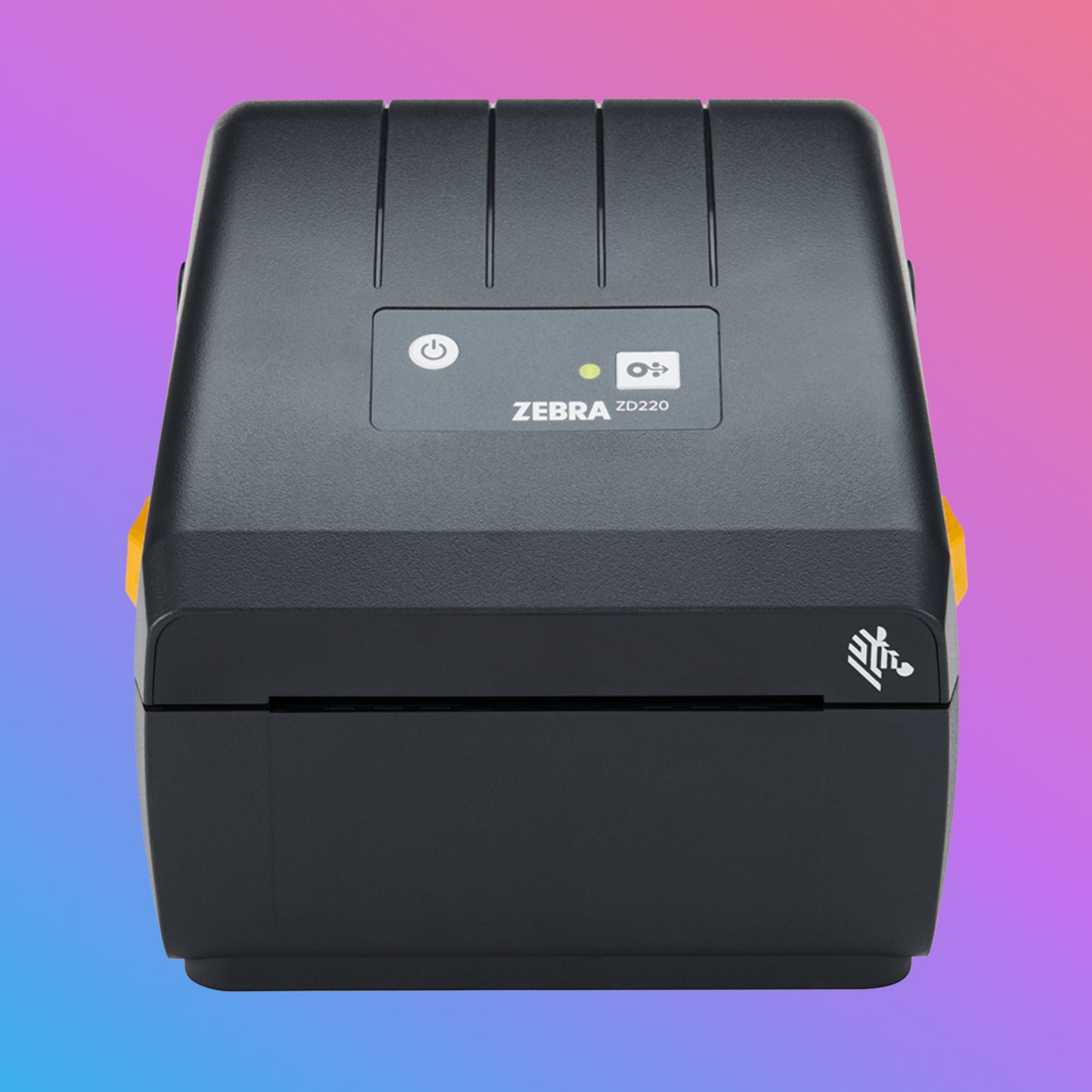 Zebra ZD220 label printer on a gradient background