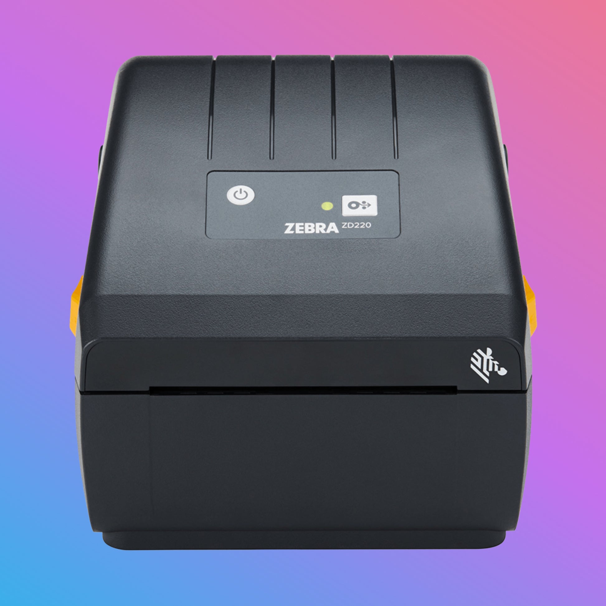 Zebra ZD220 label printer on a gradient background