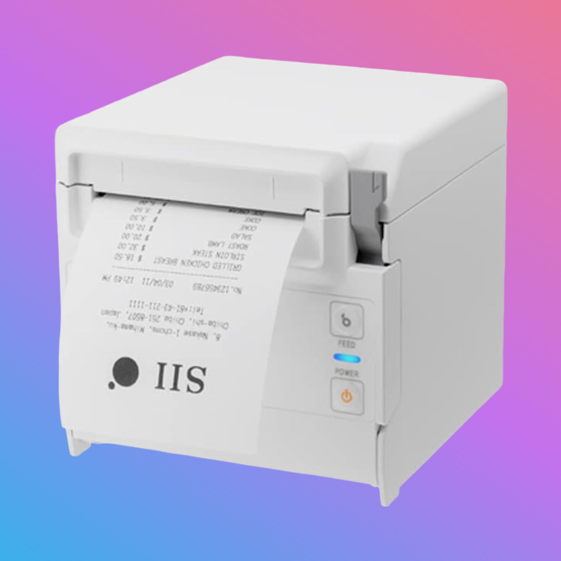 White printer with 'IIS' branding on a gradient background