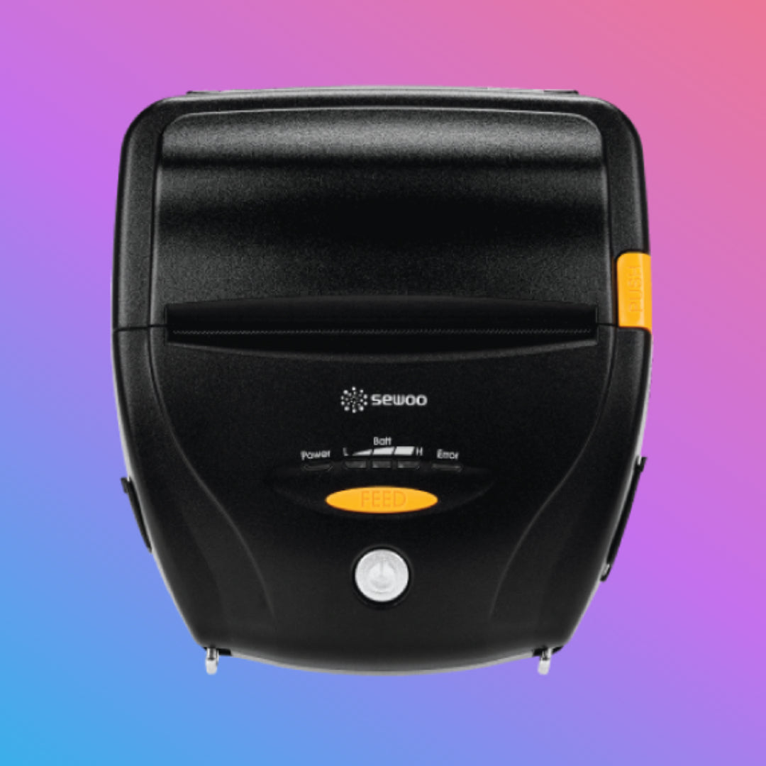 Black and yellow electronic device with 'Seewoo' branding on a gradient background