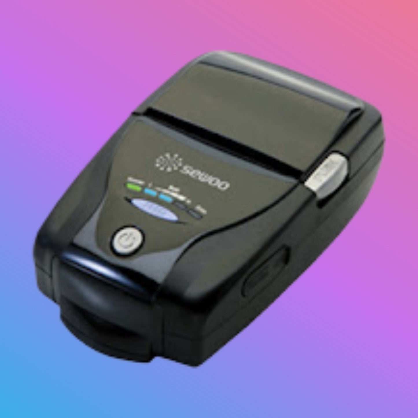 Black electronic device with 'Seewoo' branding on a gradient background