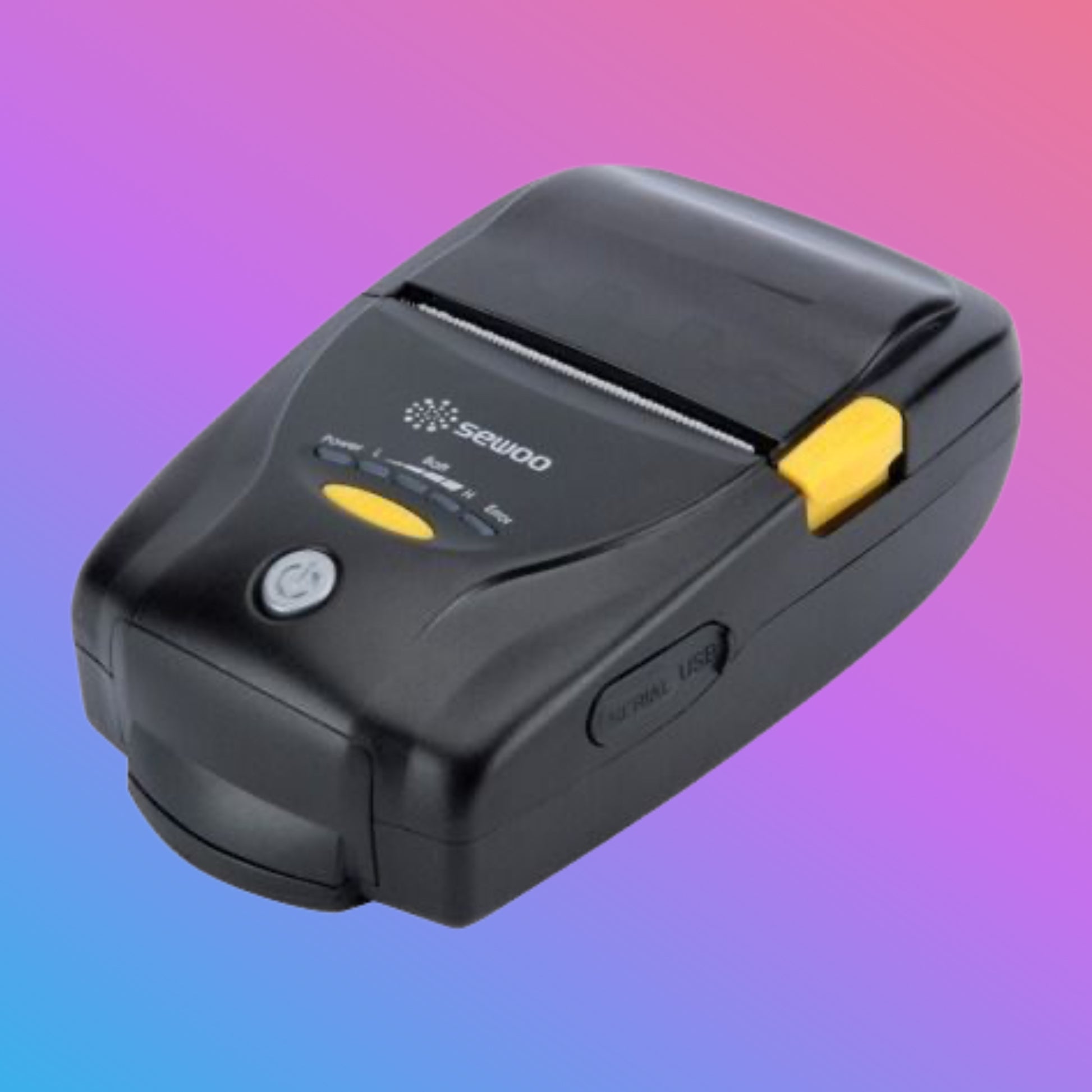 Black and yellow electronic device on a gradient background