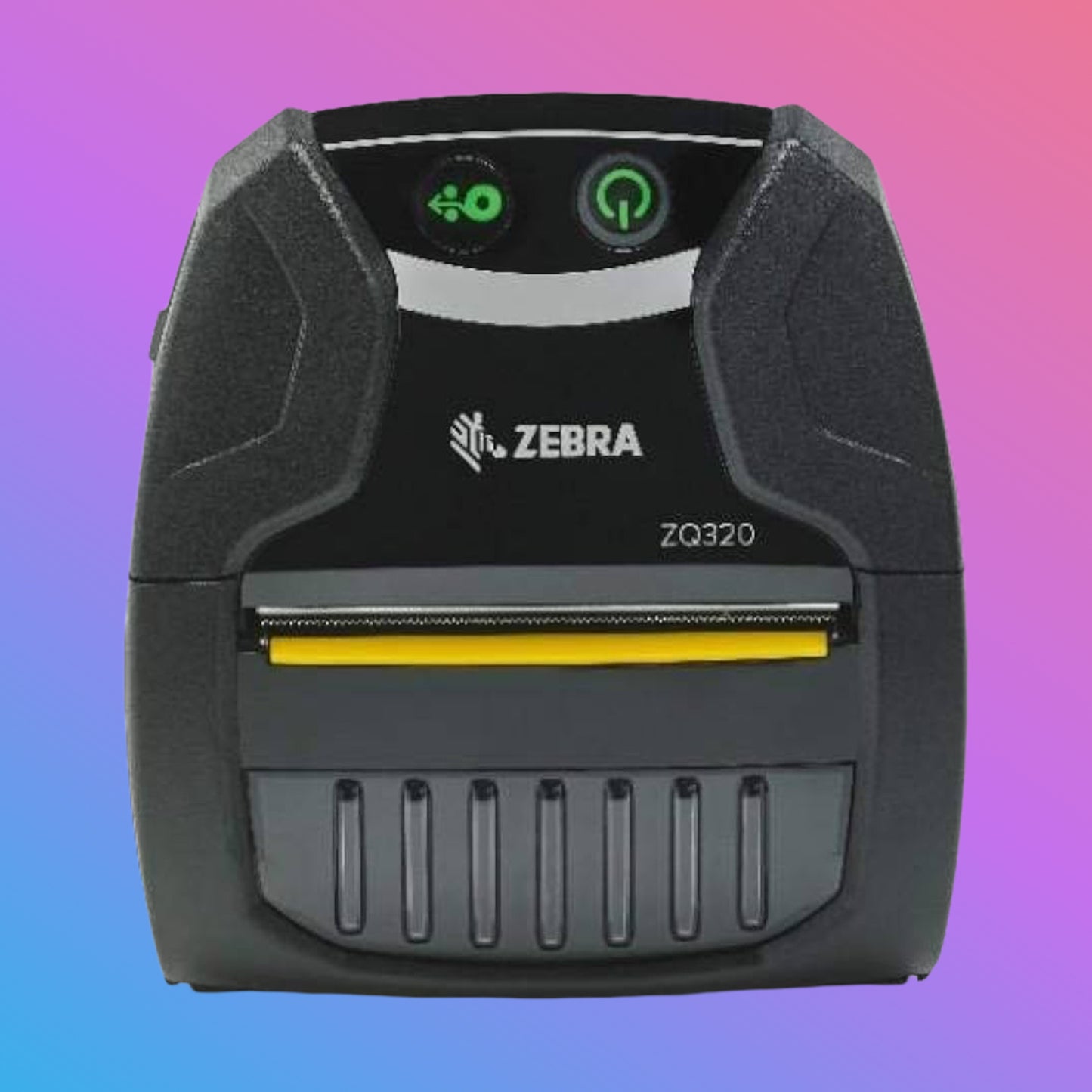 Zebra ZQ320 label printer on a gradient background