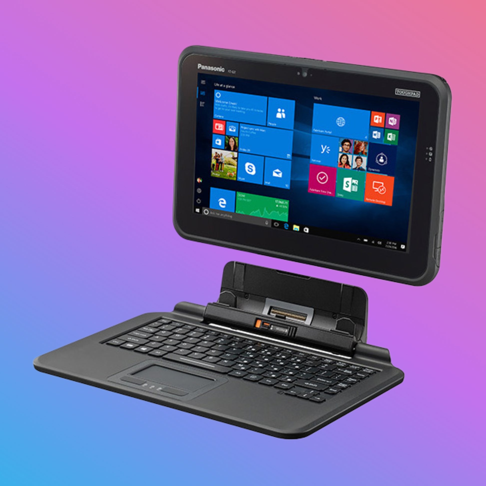 Tablet with detachable keyboard on a gradient background