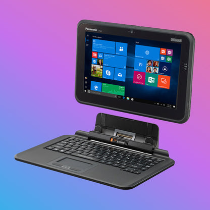 Tablet with detachable keyboard on a gradient background