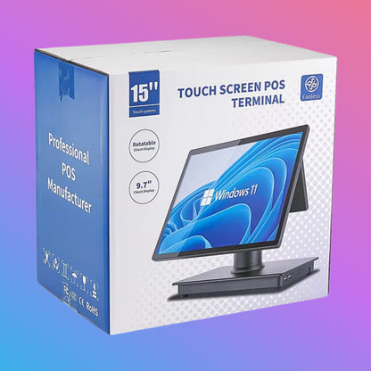 ✅ POS Terminal Fanless Dual-Screen – Silent Touch POS System (15” Operator Display)