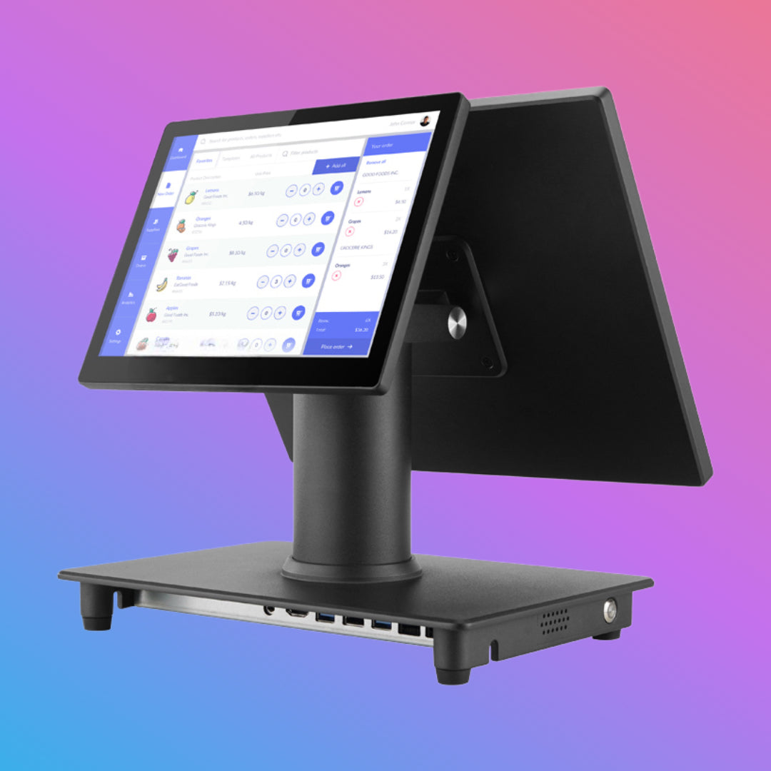 ✅ POS Terminal Fanless Dual-Screen – Silent Touch POS System (15” Operator Display)