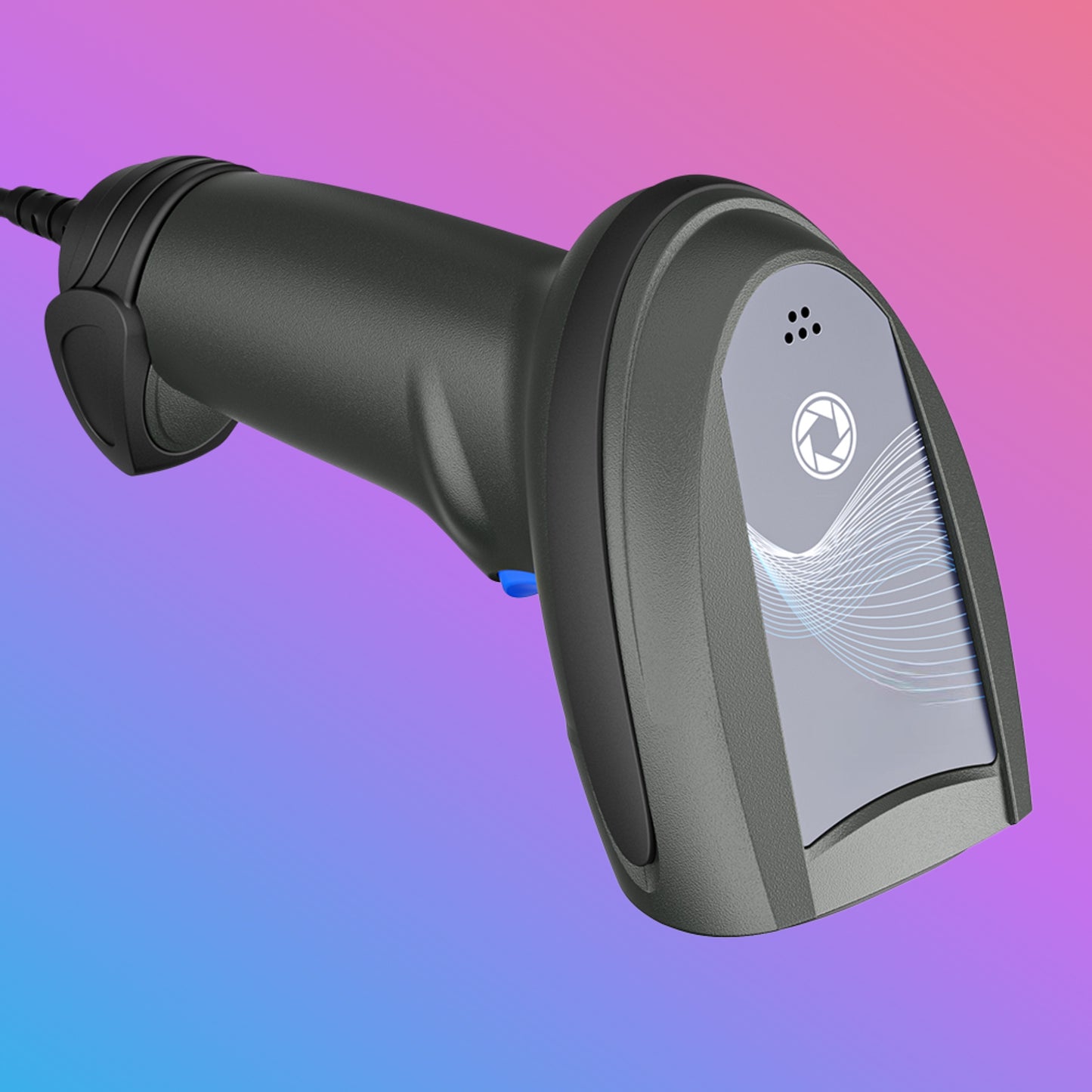Barcode scanner on a gradient purple and blue background