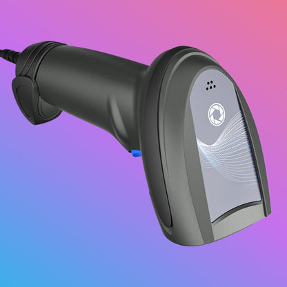 Barcode scanner on a gradient purple and blue background
